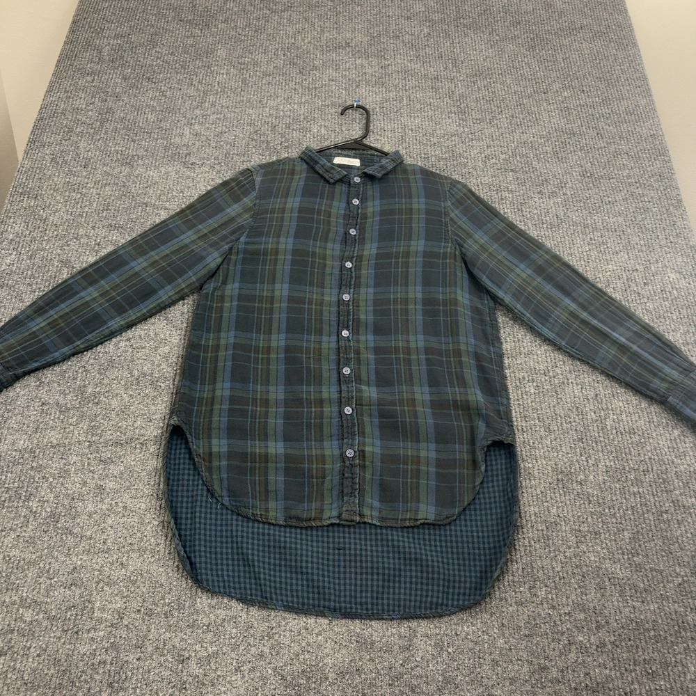 CP Shades x Free People Button Up Womens Green Plaid High Low Hem Boho Casual
